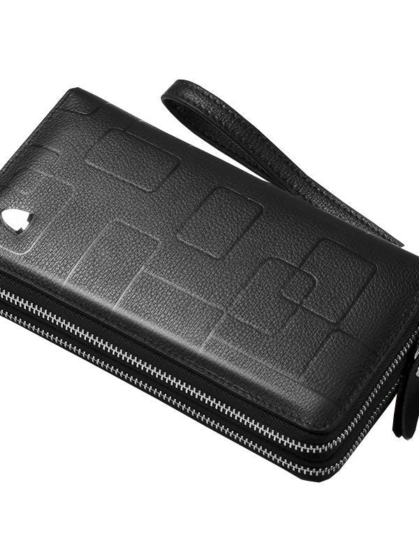Men's Fashion Double Zip Clutch Long Genuine Men's Handbags