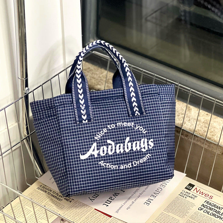 Niche Plaid Simple Letters Large Capacity Mummy Commuting Lunch Box Bags
