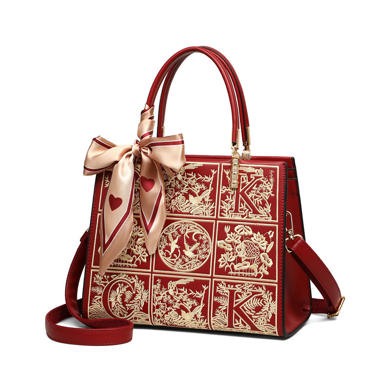 Women's Leather Chinese Style High Sense Bridal Wedding Bags