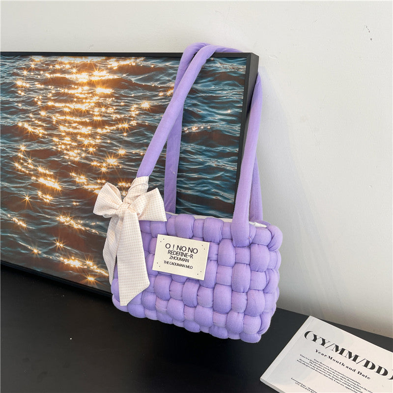Coarse Yarn Cotton Candy Chessboard Hand-woven Homemade Women's Shoulder Bag