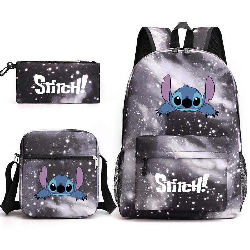 Star Stitch Pencil Black Three-piece Set Backpacks