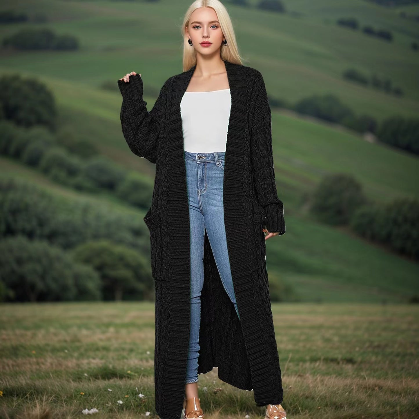 Women's Twist Pocket Fashion Sexy Casual Long Sweaters