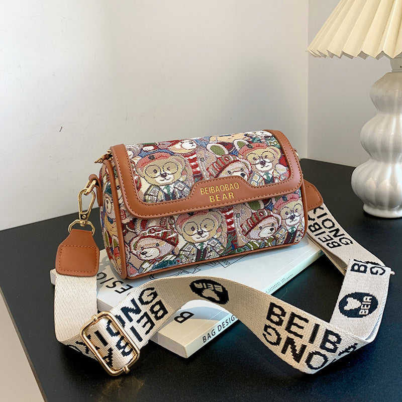 Women's Cartoon Little Bear Pattern Fashion Contrast Crossbody Bags