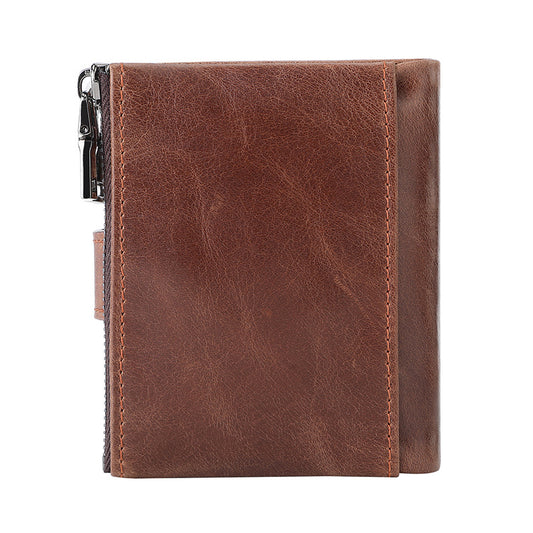 Swiping Zipper Hasp Multiple Slots First Layer Men's Wallets