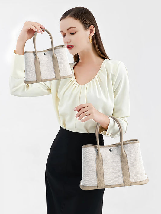 Women's Layer Cowhide Large Capacity Canvas Contrast Color Handbags