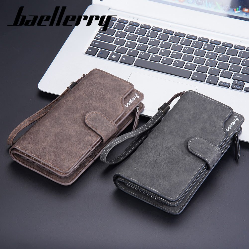 Men's Long Zipper Clutch Retro Dull Polish Bags