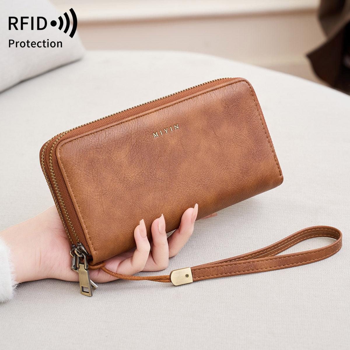 Women's Swiping Double Zipper Large Capacity Long Vintage Ladies Wallet