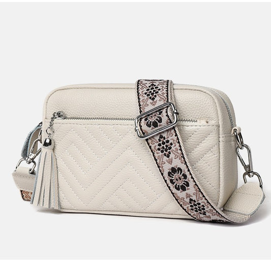 Women's First Layer Cowhide Vintage Embroidery Thread V Grid Crossbody Bags