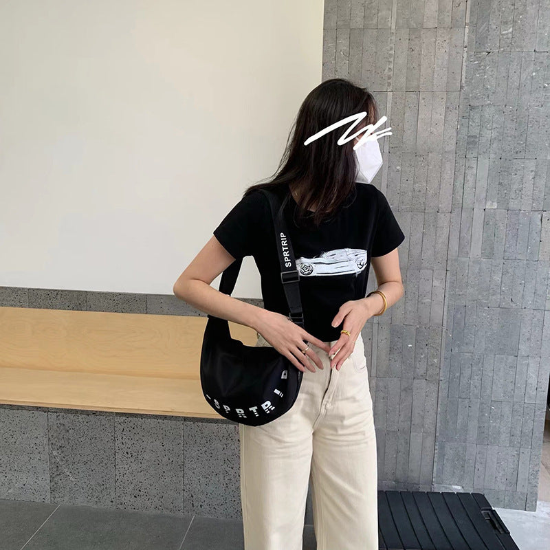 Women's Cloth Simple Letter Wide Straps Large Shoulder Bags