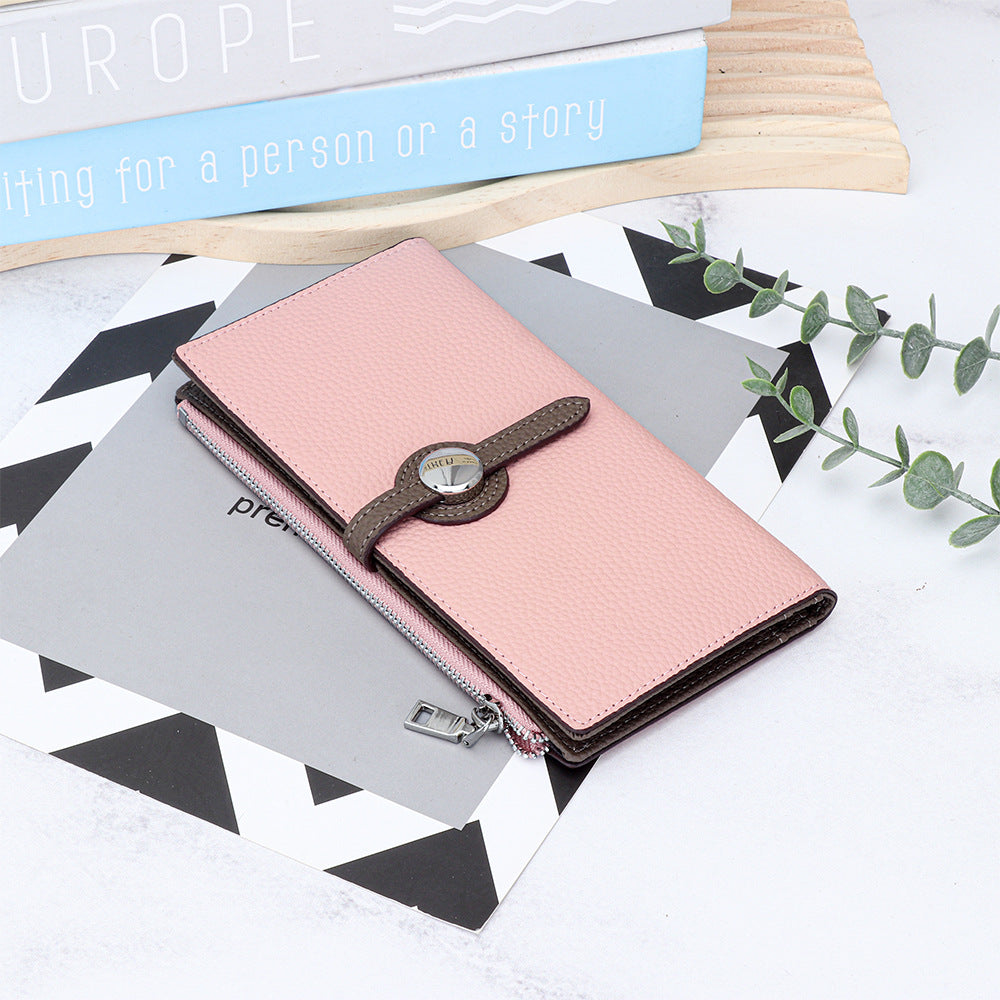 Layer Cowhide Long Fashion Fold Large Ladies Wallets