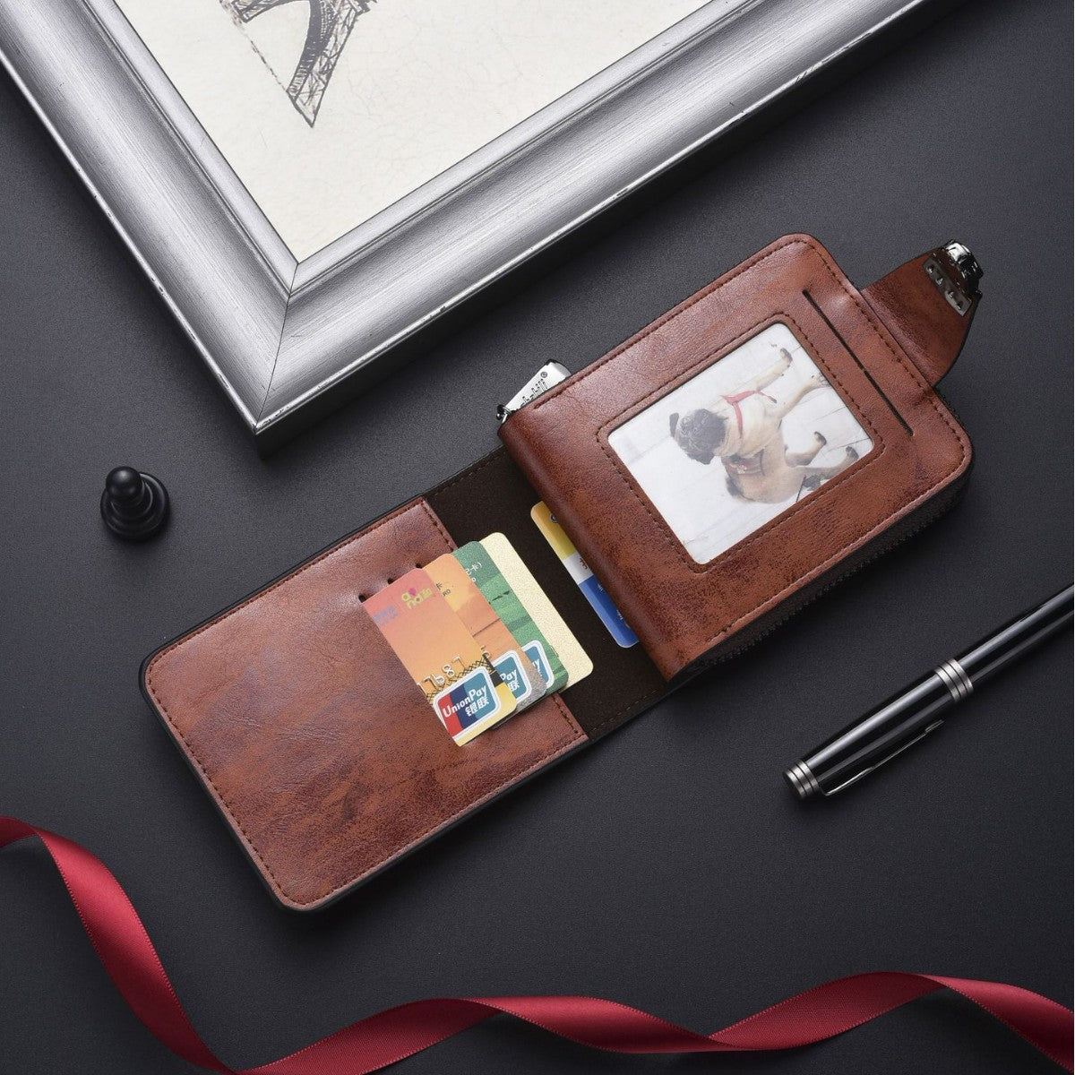 Fashion Men's Vintage Zipper Multiple Slots Coin Purses