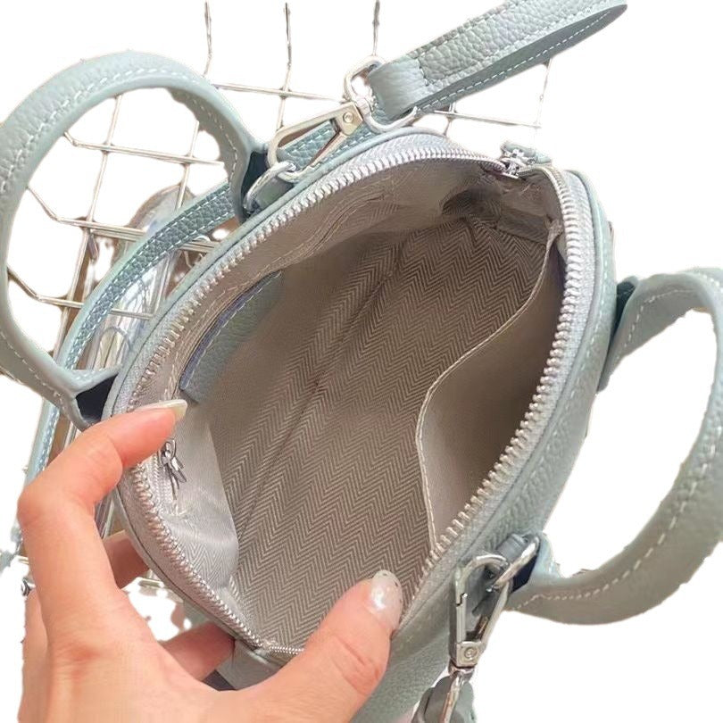 Layer Cowhide Shell Simple Fashion Bowling Mini Handbags