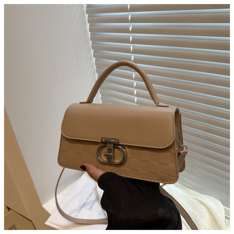 Textured Solid Color Retro Lady Temperament Commuter Women's Shoulder Bag