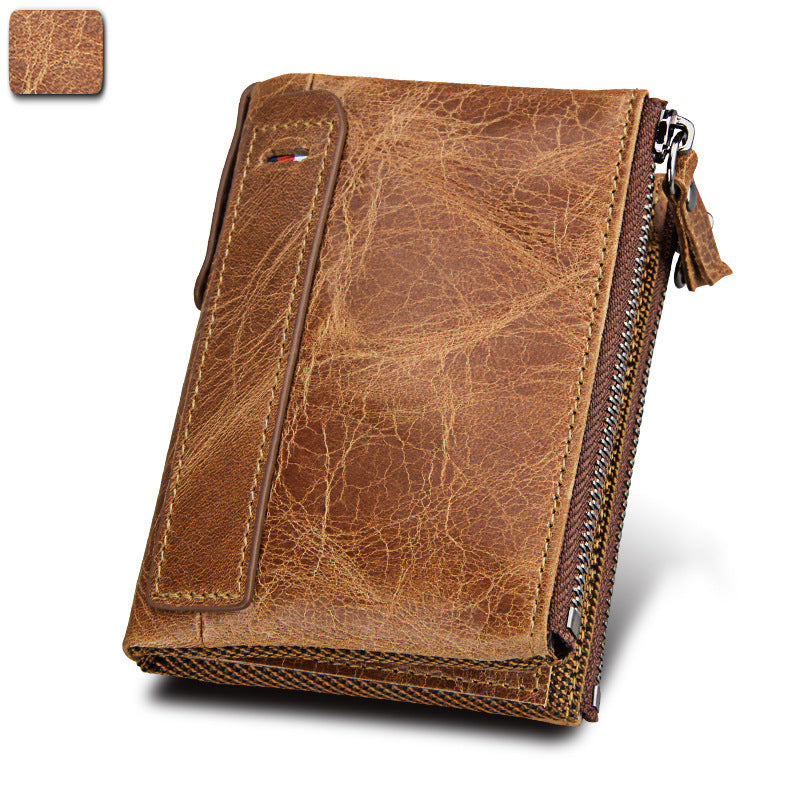Men's Crazy Horse Cowhide Swiping Short Double Men's Wallets