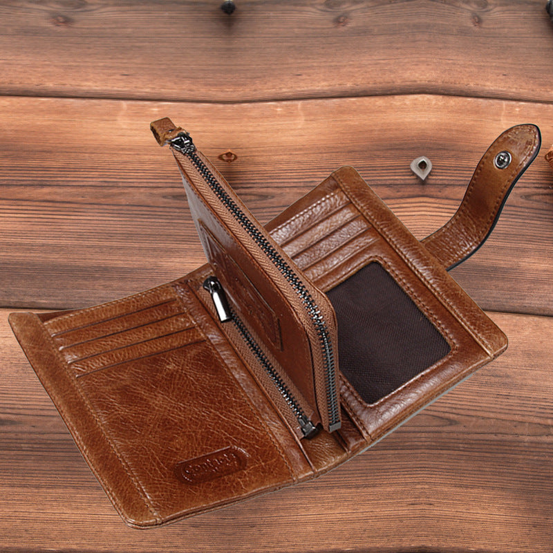 Men's Black Angel Three Fold Cowhide Activity Men's Wallets