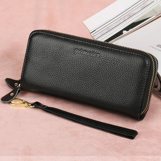 Women's First Layer Cowhide Long Double Zip Clutch Multi Ladies Wallets