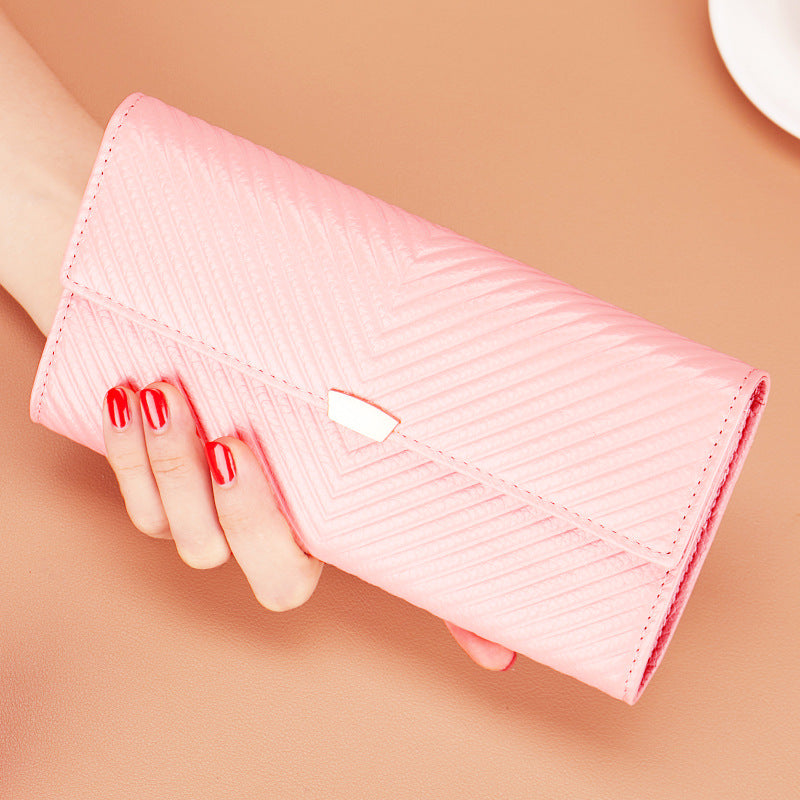 Women's Yellow Long Lucky First Layer Cowhide Ladies Wallet
