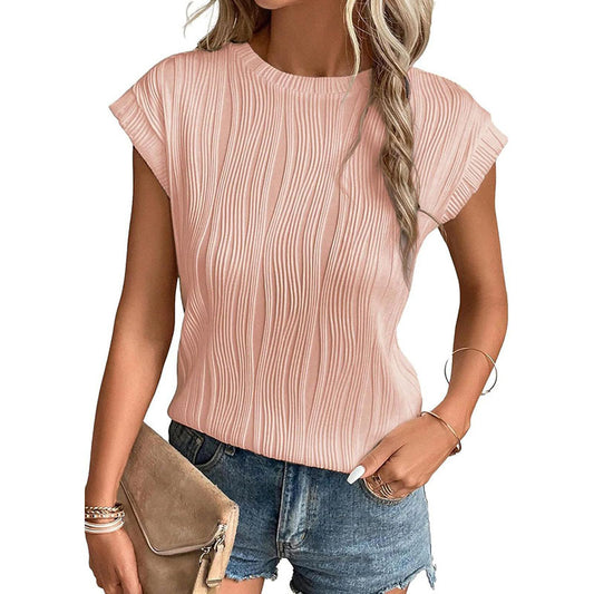 Women's Round Neck Super Sleeve Solid Color Blouses