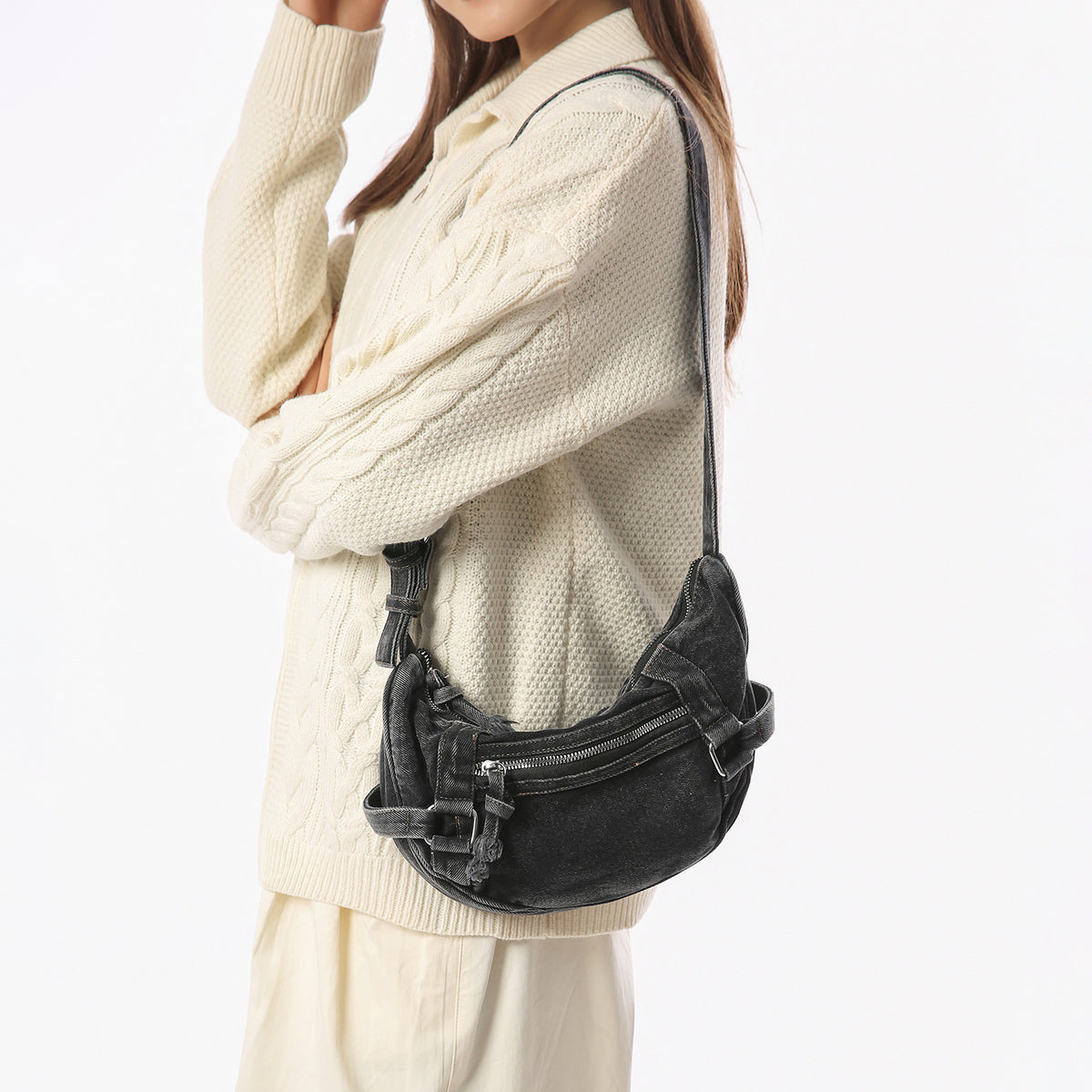 Women's Korean Fashion Dumpling Leisure Washed-out Denim Women's Messenger Bag