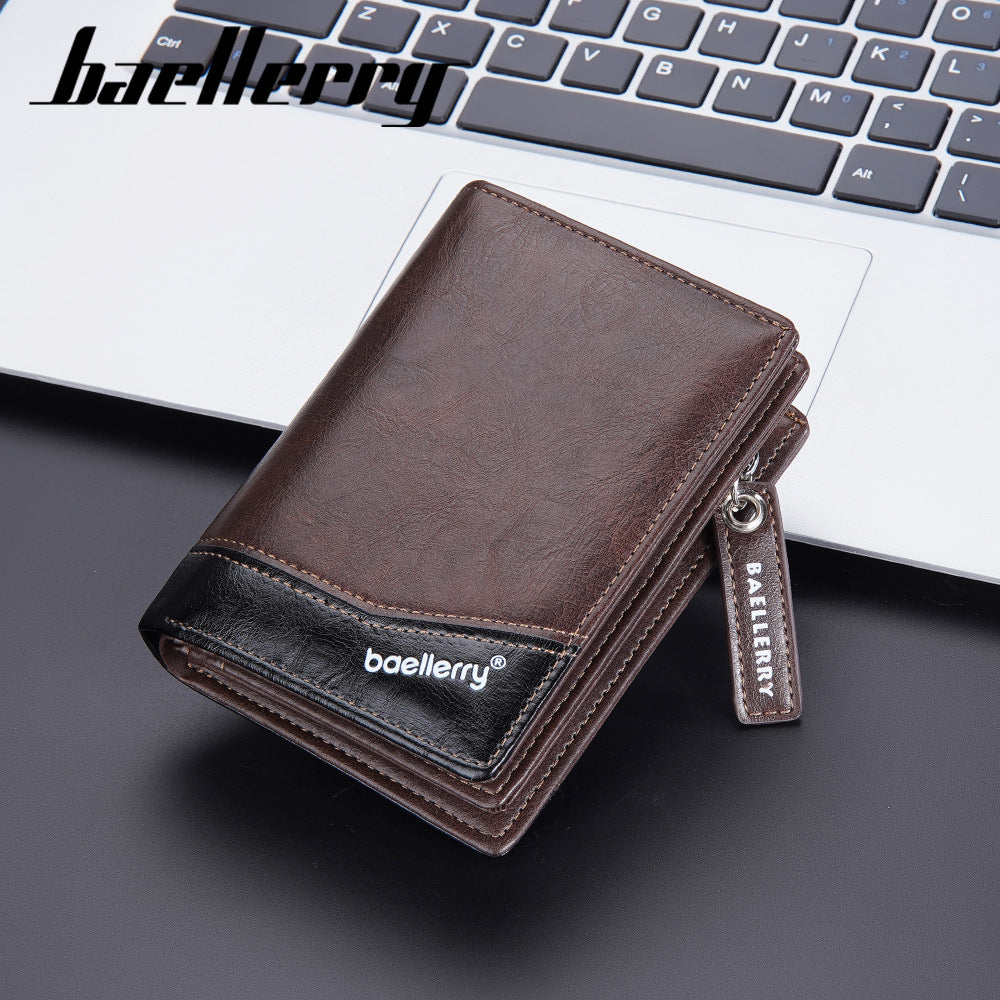Men's Short Retro Multiple Slots Zipper Color Men's Wallet