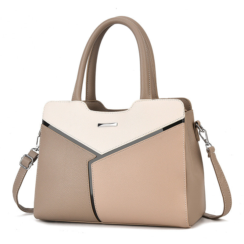 Women's Fashion Stitching Contrast Color Large Capacity Handbags