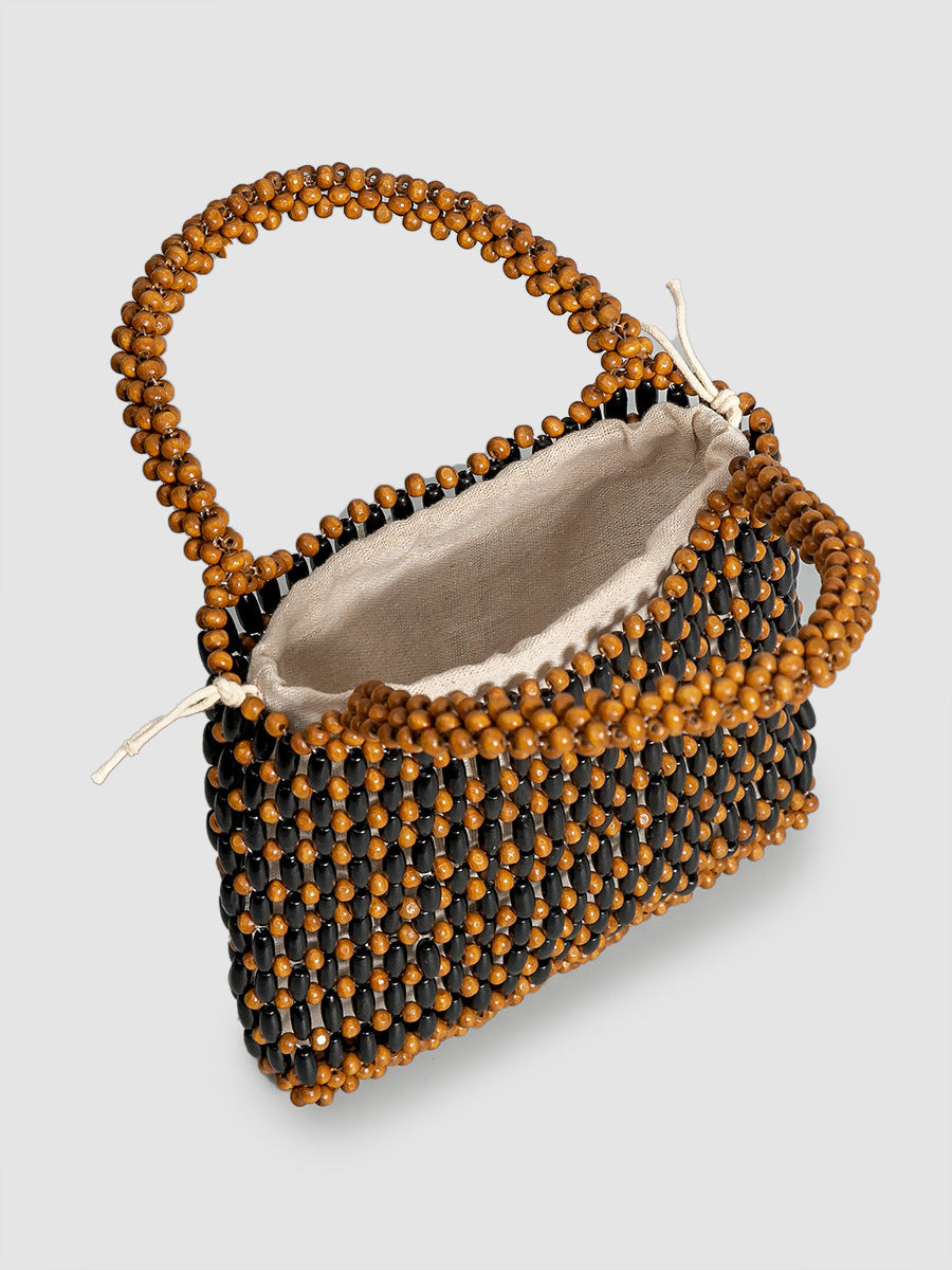 Women's Fashion With Wooden Beads Decoration Hand-woven Handbags