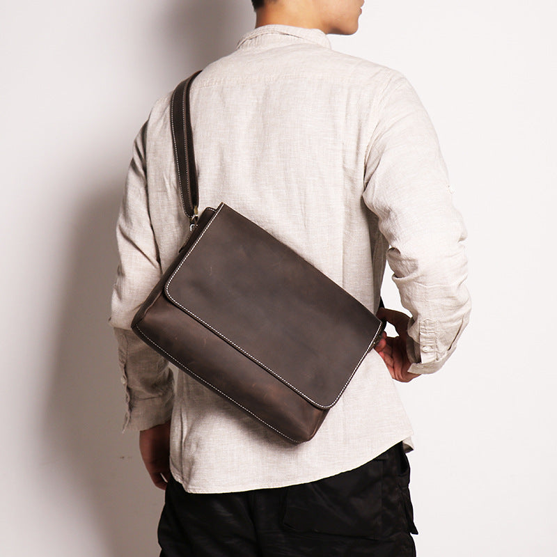 Men's Retro Handmade Cowhide Crazy Horse Leather Men's Messenger Bags