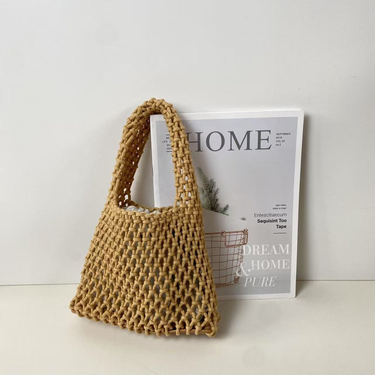 Color Straw Mini Korean Wrist Woven Classic Style Women's Handbag
