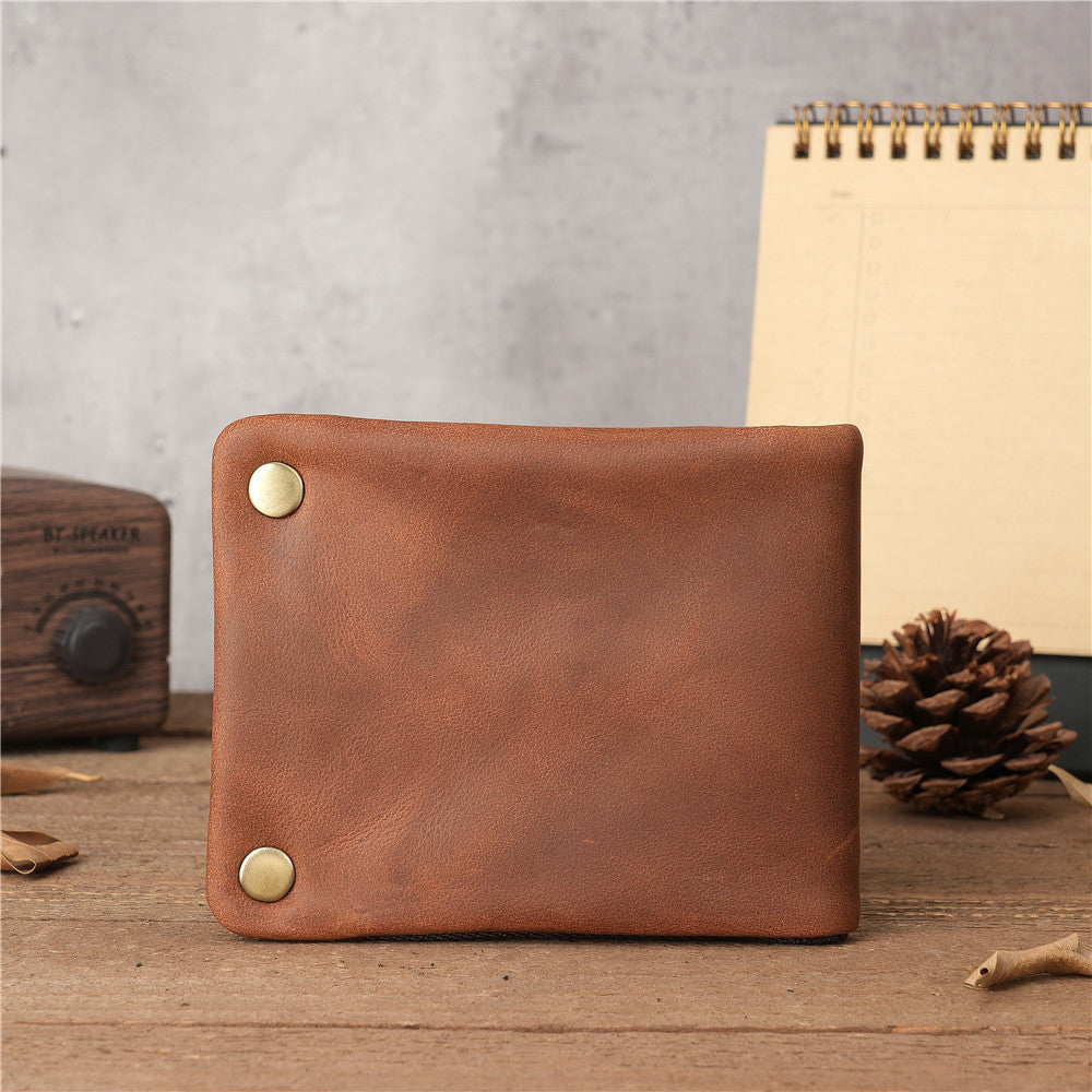Men's Leather Retro Horizontal Zipper Cowhide Simple Distressed Genuine Men's Wallets