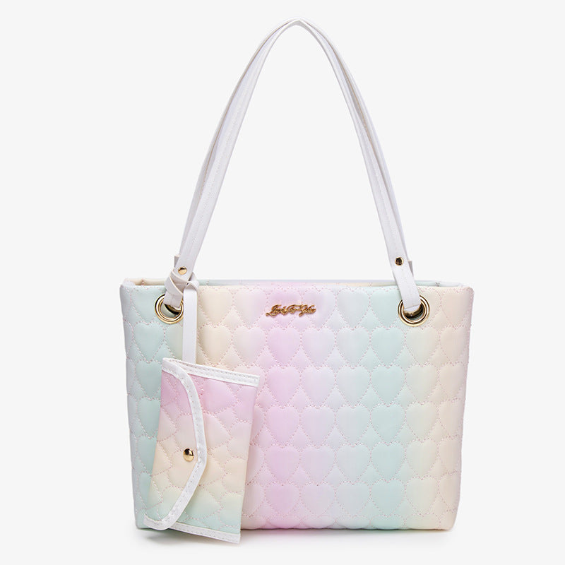 Rainbow Gradient Love Embroidered Affordable Luxury Fashion Two-piece Women's Shoulder Bag