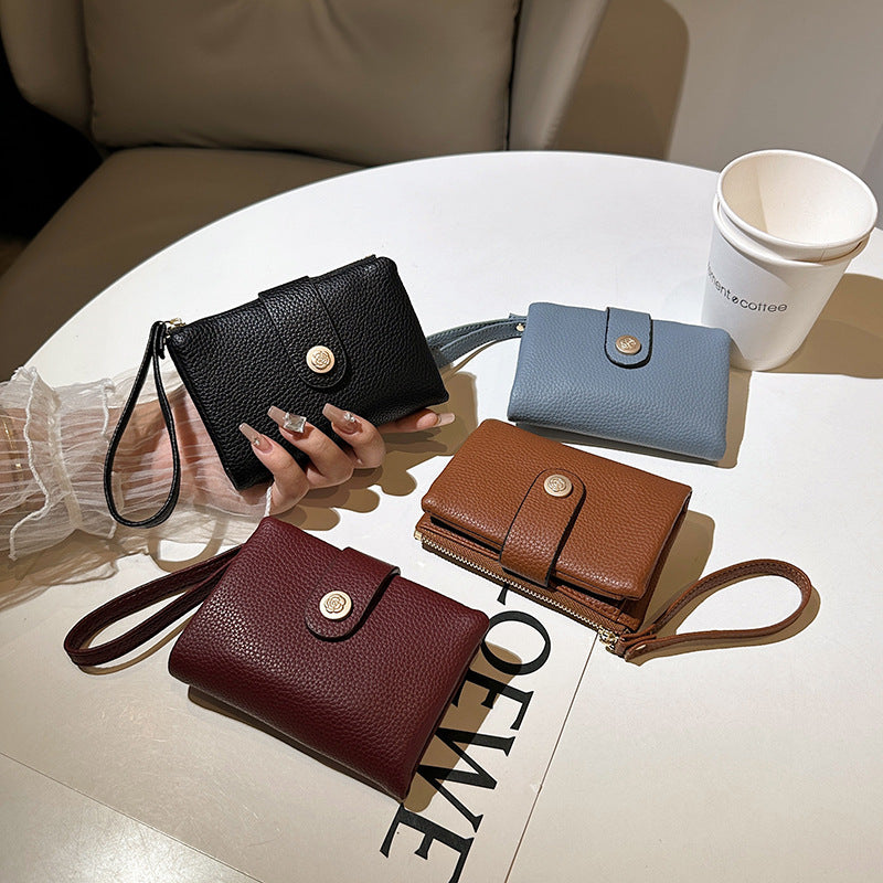 Women's Litchi Pattern Solid Color Thin Short Ladies Wallet