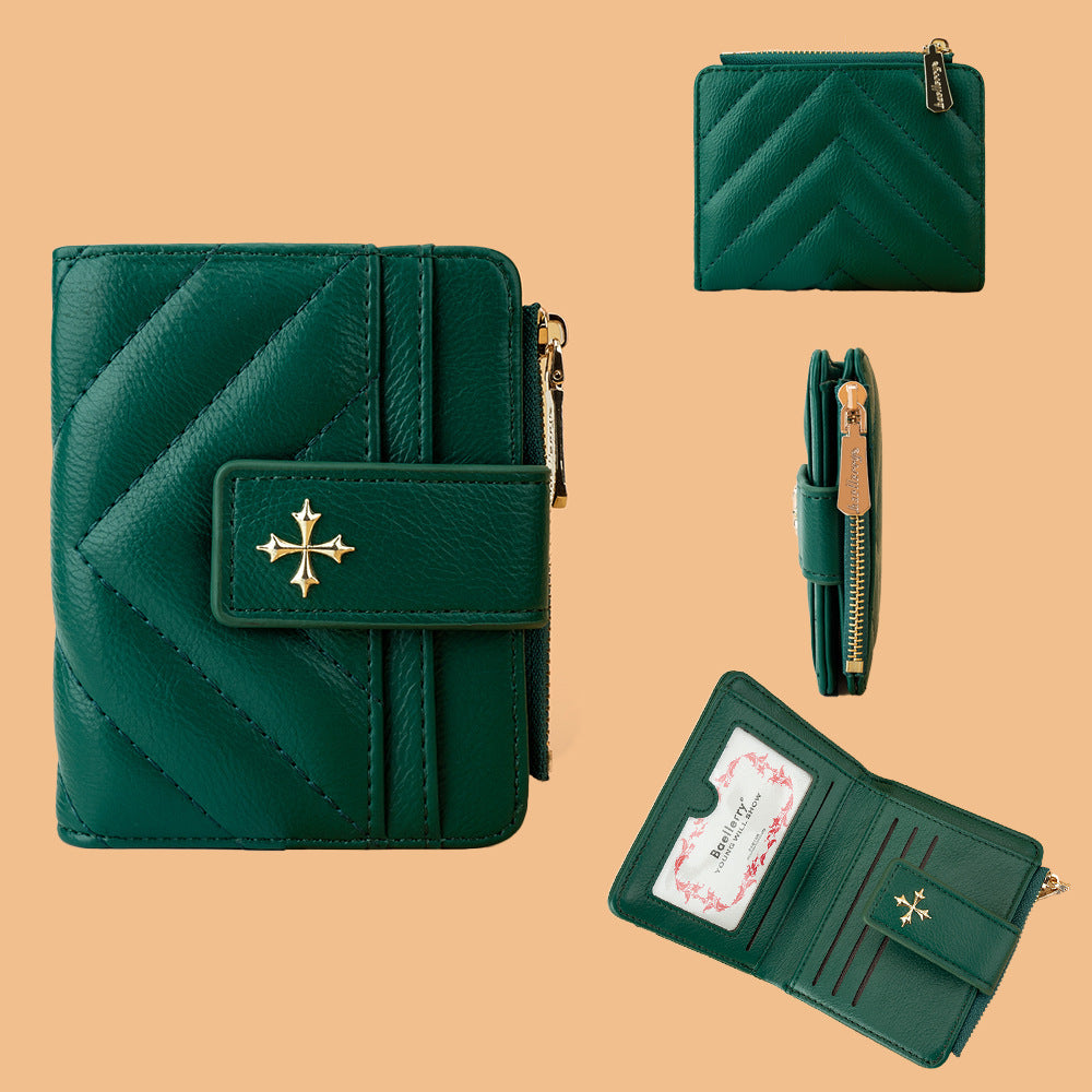 Women's Short Simple Minority Cruciate Flower Hasp Ladies Wallet