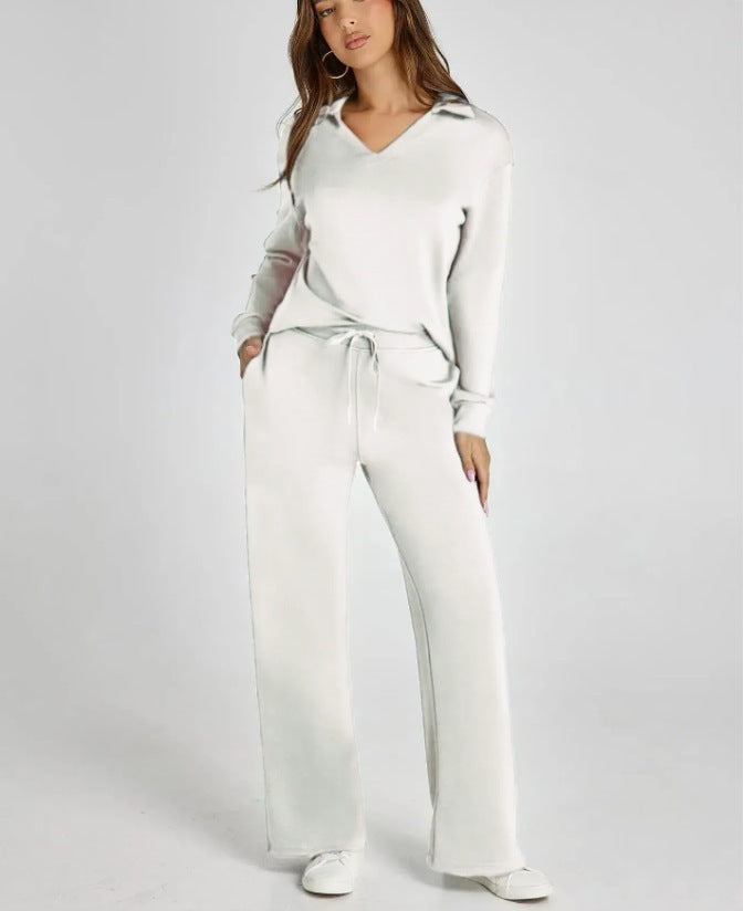 With Drawstring Design Elastic Waist Flared Suits