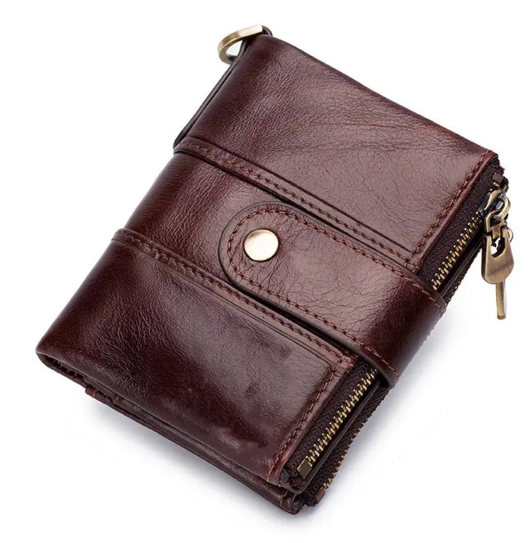 Men's Swiping Genuine Leather Multifunctional Zipper Vintage Men's Wallets