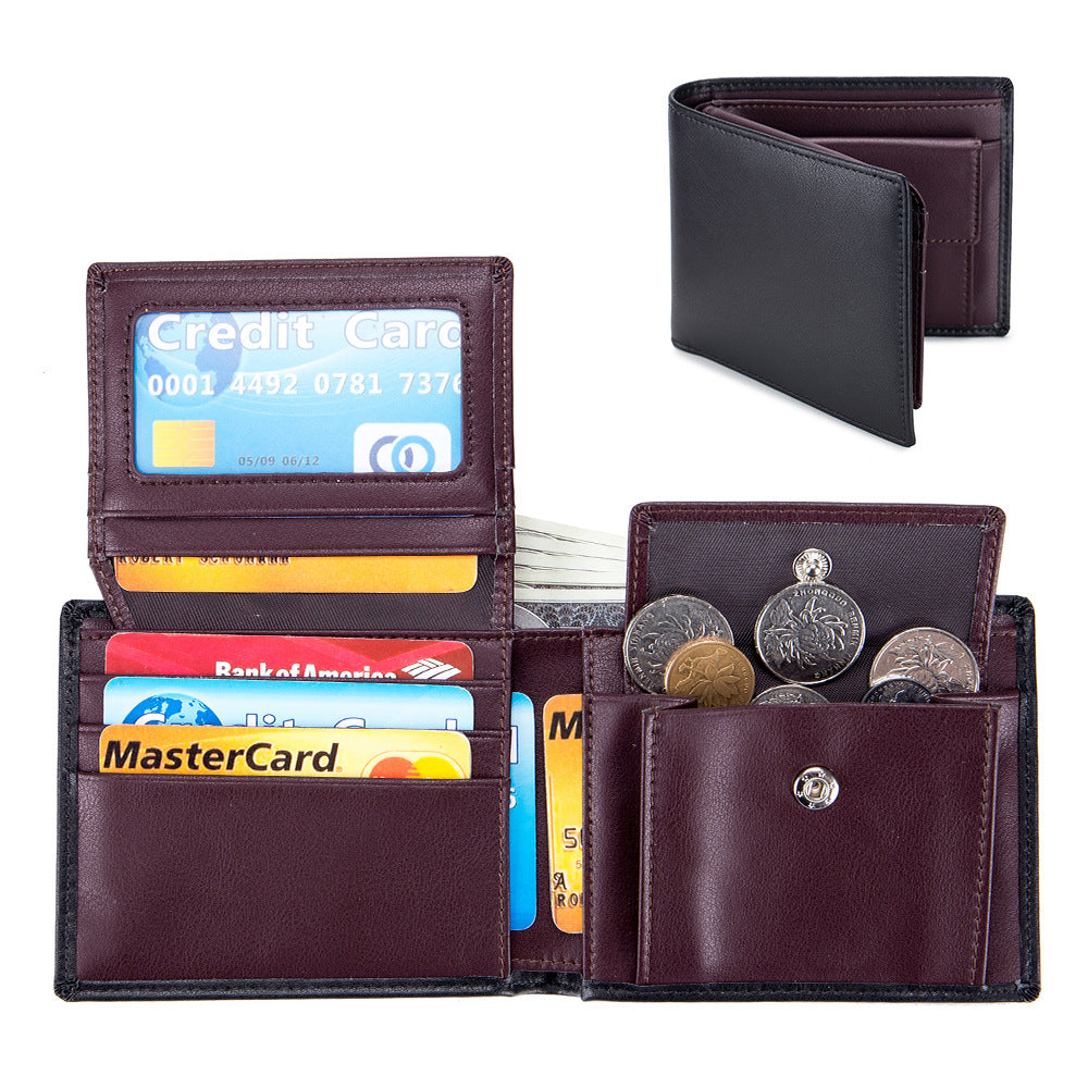 Durable Men's Genuine Leather Short Three-fold Men's Wallets