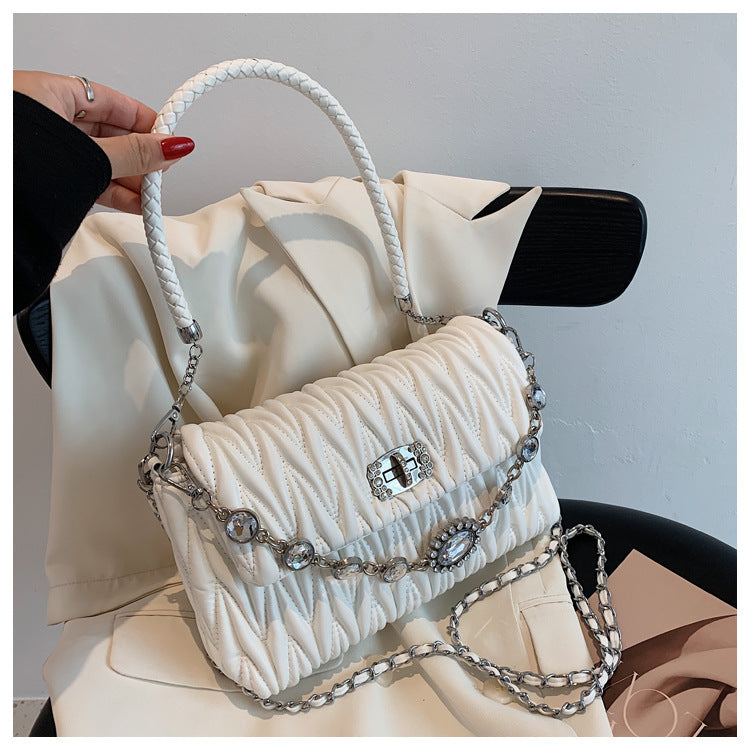 Women's Fashion Chain Pleated Cloud Black Shoulder Bags
