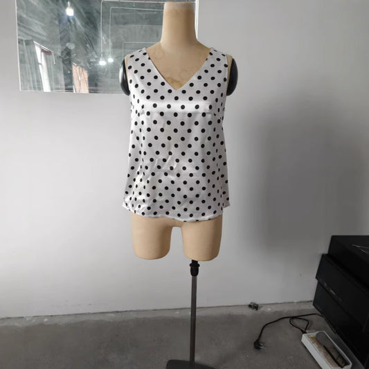Women's Polka Dot Printed Slim Fit Sleeveless Tops