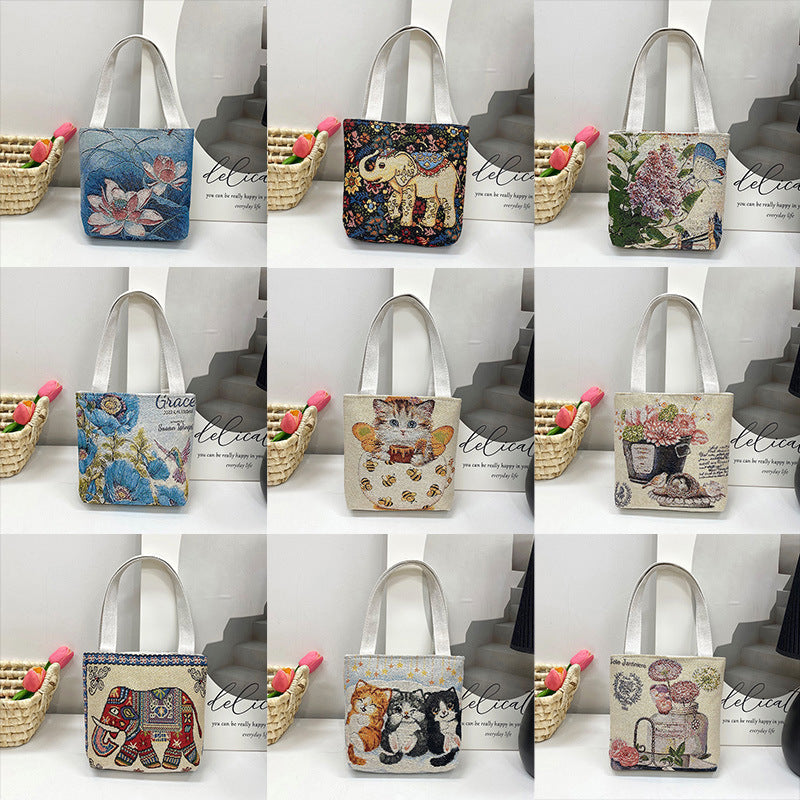 Women's Ethnic Style Elephant Embroidery Woven Flower One Women's Shoulder Bag
