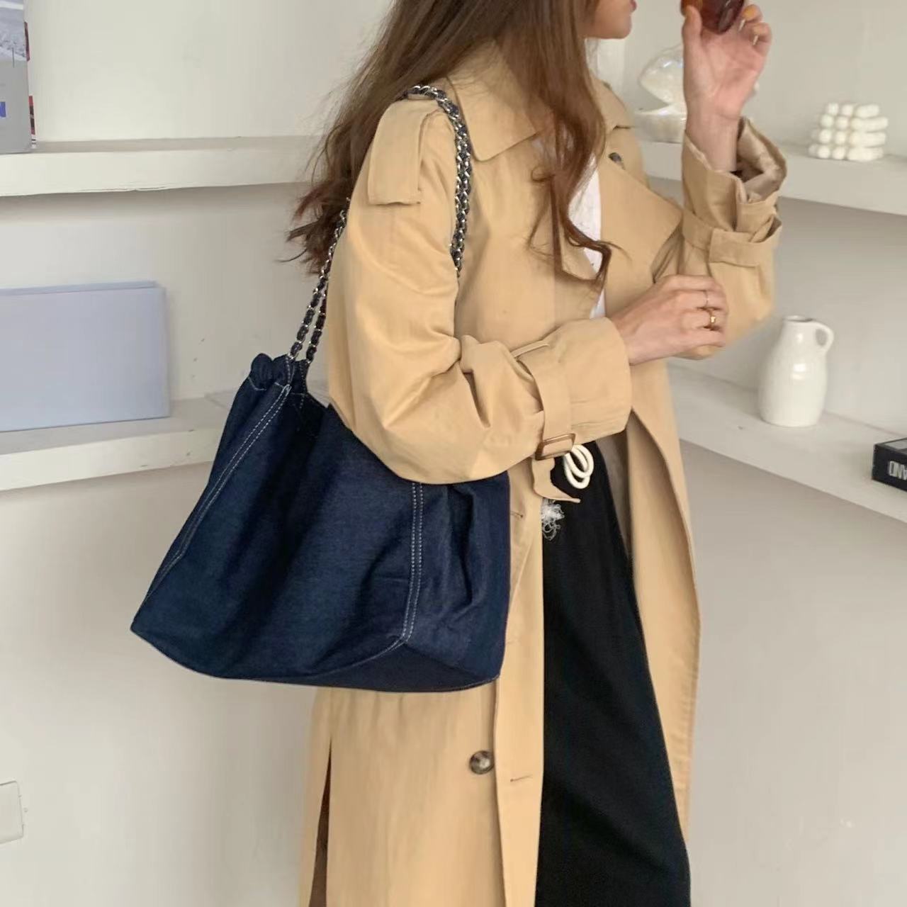 Large Capacity Chain Strap Denim Advanced Shoulder Bags