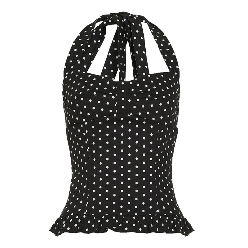 Vacation Style Contrast Color Polka Dot Wooden Ear Female Tops