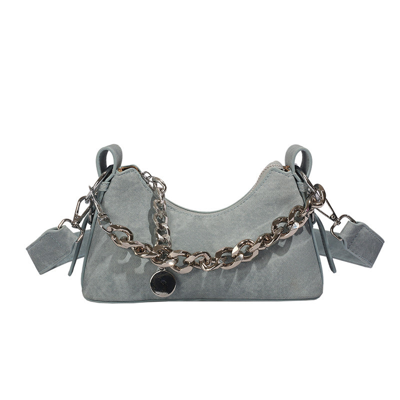 Women's Fashionable Denim Simple Moon Chain Underarm Crossbody Bags