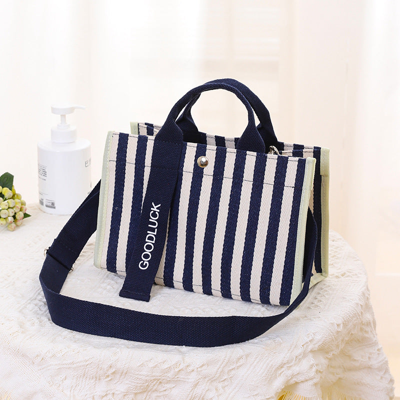 Women's Portable Waterproof Film Canvas Striped Handbags