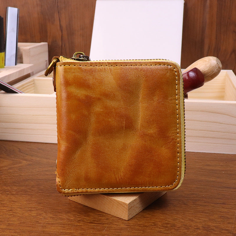 Leather Retro Short Vegetable Tanned Washed Cowhide Unique Men's Wallets
