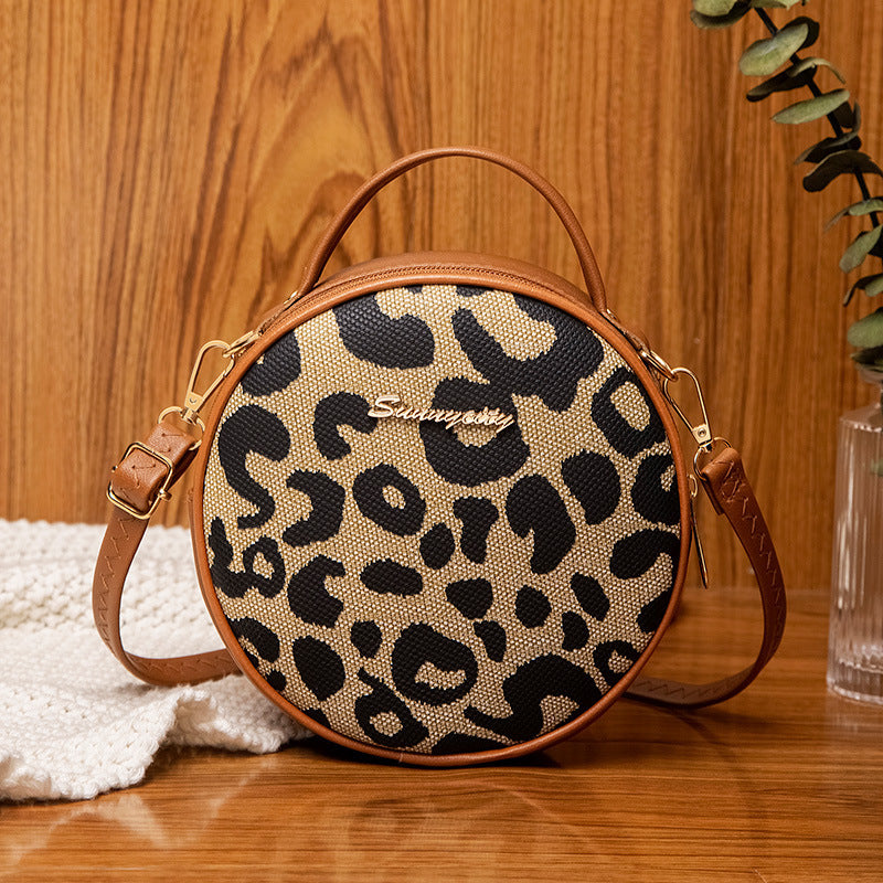 Women's Printed Contrast Color Round Korean Style Women's Shoulder Bag