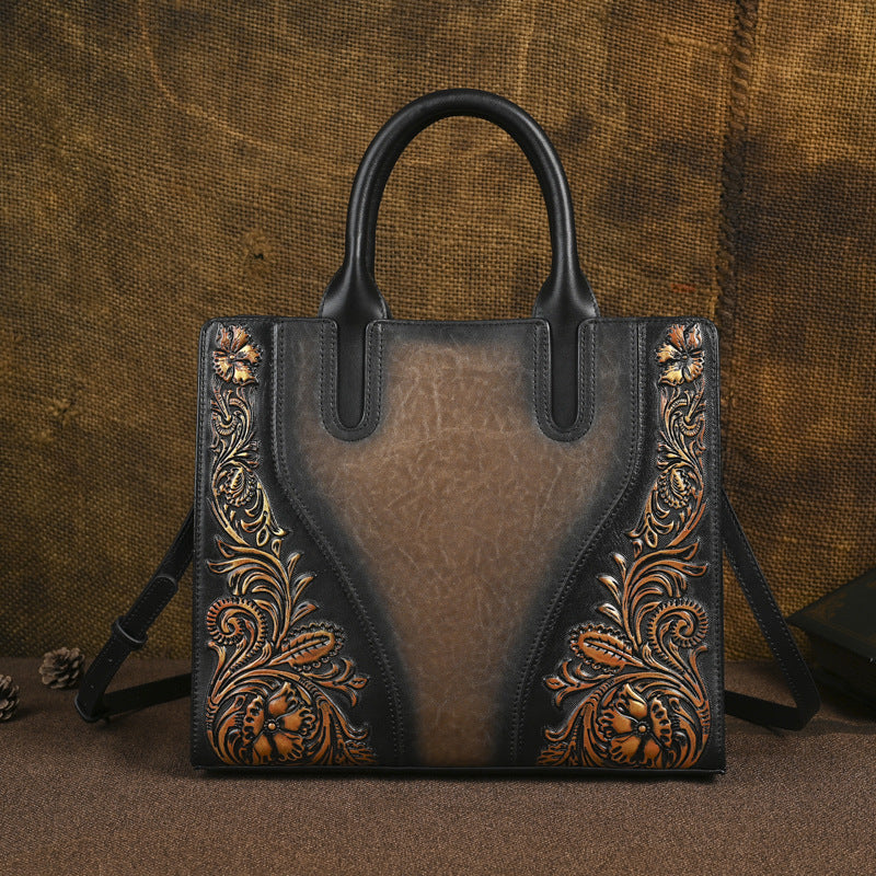 Women's First Layer Cowhide Leather Retro Embossing Women's Handbag