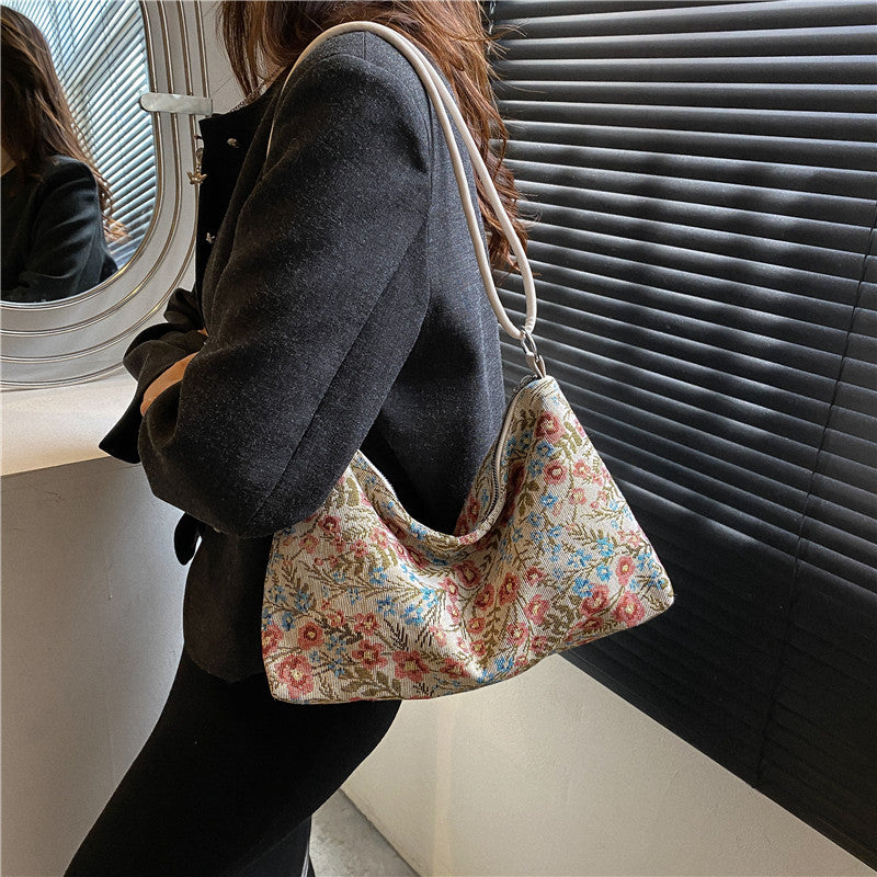 Underarm Autumn Ethnic Style Flower Fashion Women's Shoulder Bag