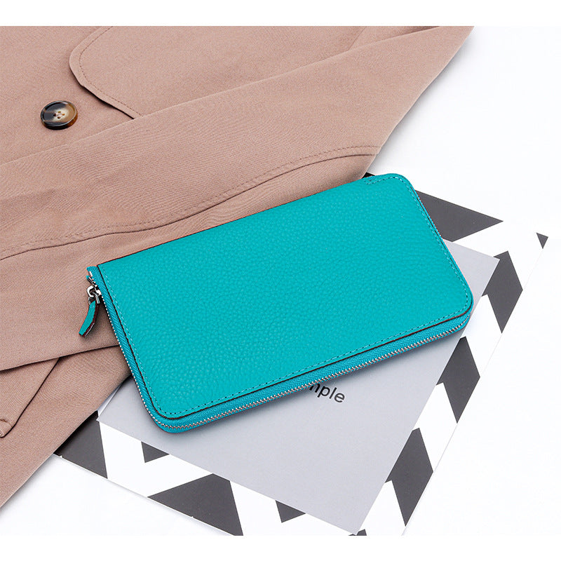 Women's High-grade Pure Cowhide Long Multifunctional Zipper Clutch Fashion Genuine Ladies Wallet