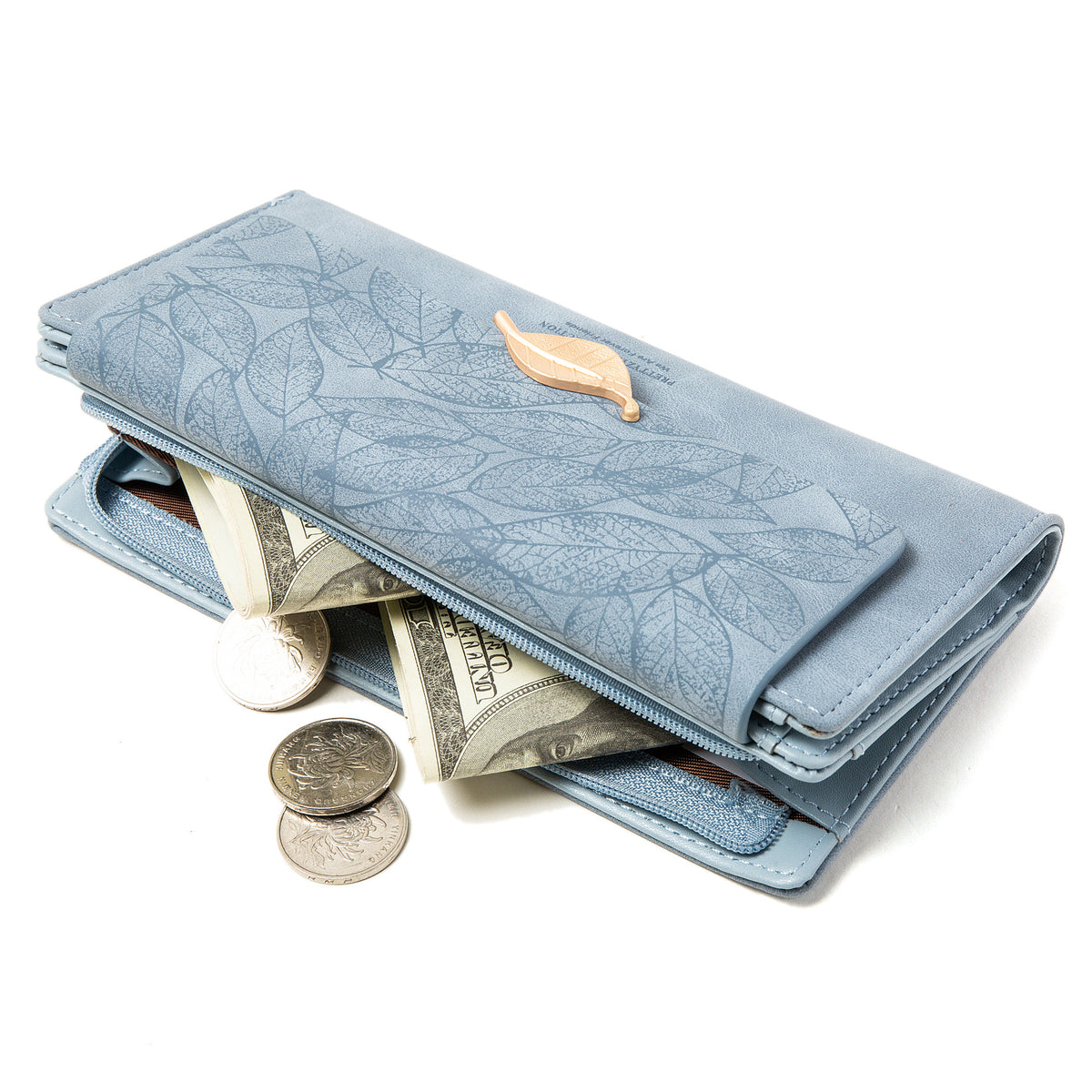 Women's Long Korean Frosted Zipper Leaf Buckle