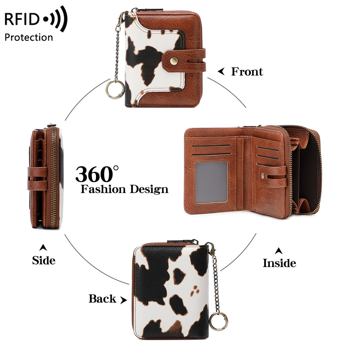 Women's Swiping Chain Printing Color Contrast Short Ladies Wallet