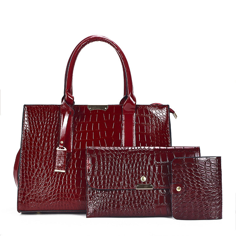 Women's Patent Leather Crocodile Pattern Three-piece Set Mother Women's Handbag